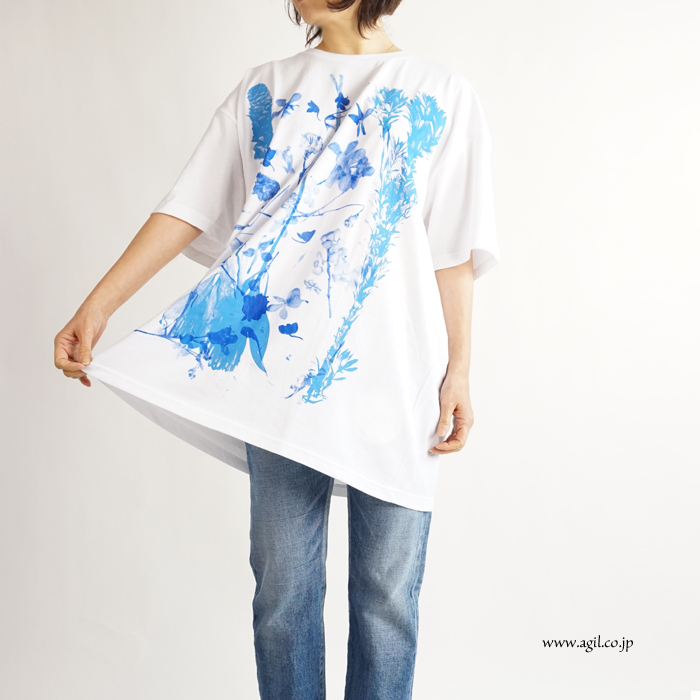 CILANDSIA(チランドシア) ビッグシルエットプリントTシャツ 図鑑 花 メンズ レディース