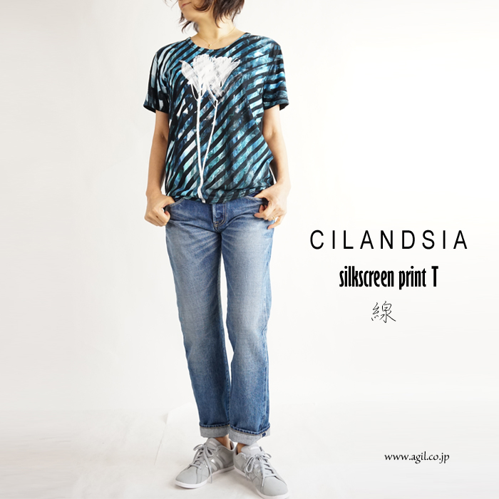 CILANDSIA(チランドシア) シルクスクリーンプリントTシャツ 線 メンズ レディース