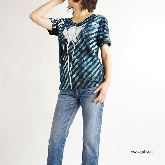 CILANDSIA(チランドシア) シルクスクリーンプリントTシャツ 線 メンズ レディース