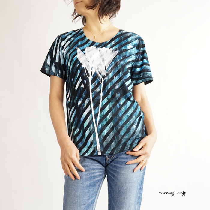 CILANDSIA(チランドシア) シルクスクリーンプリントTシャツ 線 メンズ レディース