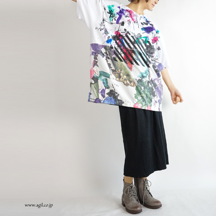 CILANDSIA(チランドシア) オーバーサイズ プリントTシャツ チュニック メンズ レディース