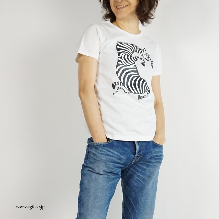 CONER plus (コーナープラス) しまうまプリント半袖Tシャツ ホワイト レディース