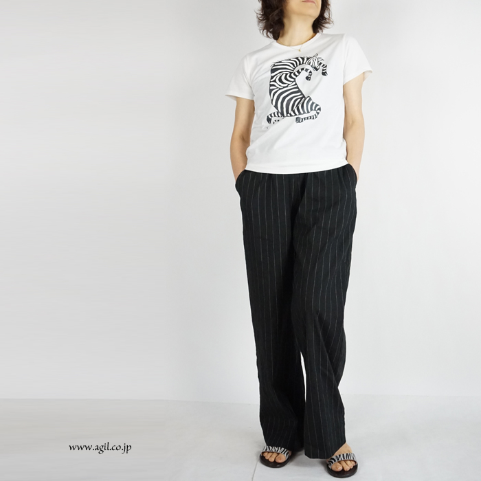 CONER plus (コーナープラス) しまうまプリント半袖Tシャツ ホワイト レディース