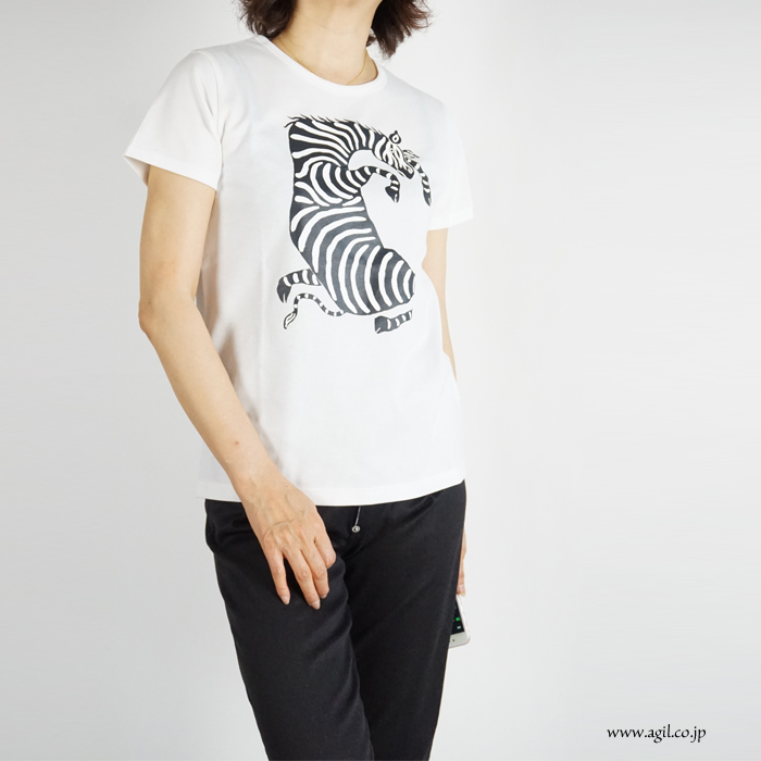CONER plus (コーナープラス) しまうまプリント半袖Tシャツ ホワイト レディース