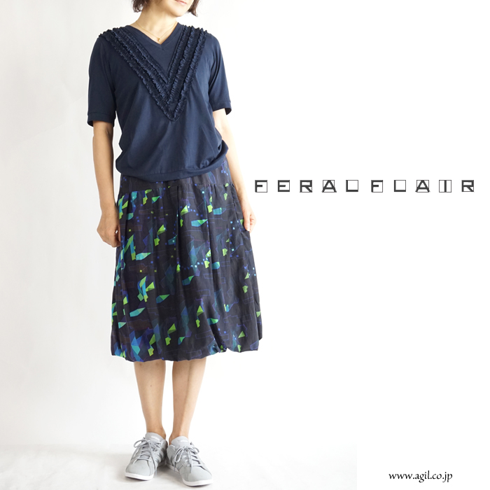 FERAL FLAIR (フィラルフレア) Vネック 半袖フリルTシャツ カットソー レディース