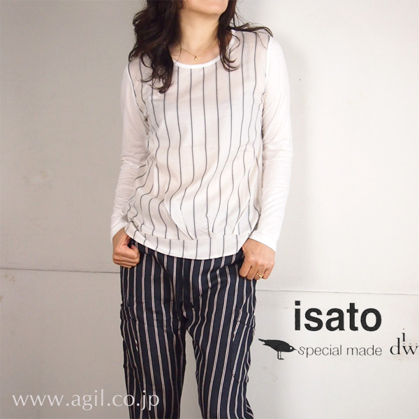 isato design works (イサトデザインワークス) ストライプ ラウンドネック プルオーバーカットソー|レディース