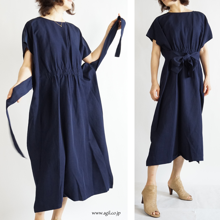 isato design works (イサトデザインワークス) ラップ風ロングワンピース ダークネイビー レディース