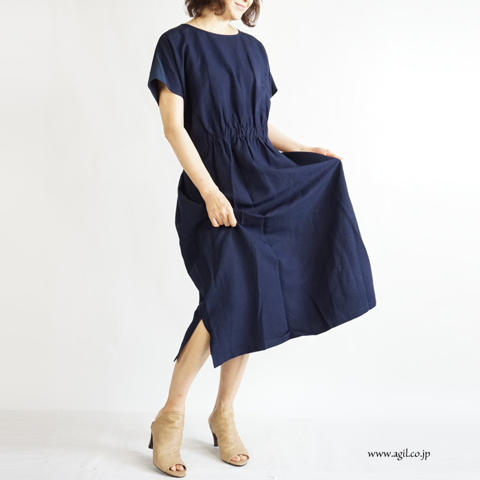 isato design works (イサトデザインワークス) ラップ風ロングワンピース ダークネイビー レディース