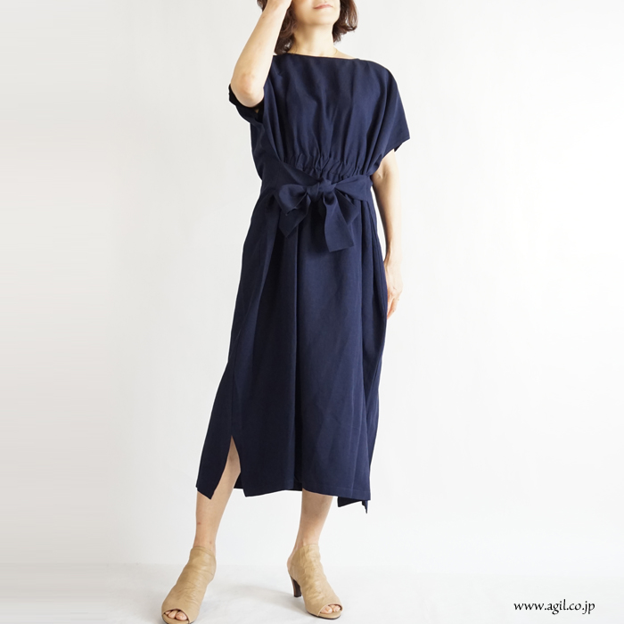 isato design works (イサトデザインワークス) ラップ風ロングワンピース ダークネイビー レディース
