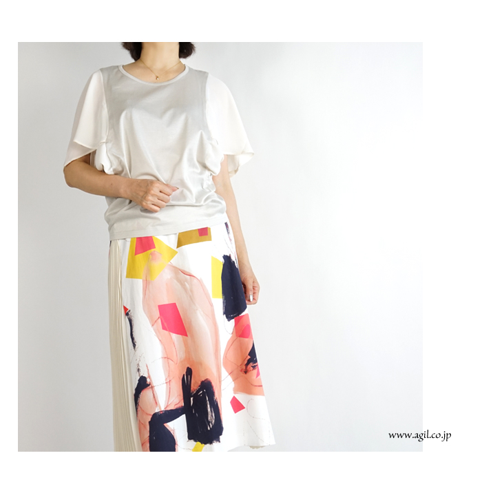 isato design works (イサトデザインワークス) シフォン袖 フレアースリーブ サイド切替カットソー レディース