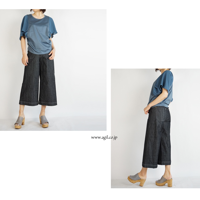 isato design works (イサトデザインワークス) シフォン袖 フレアースリーブ サイド切替カットソー レディース