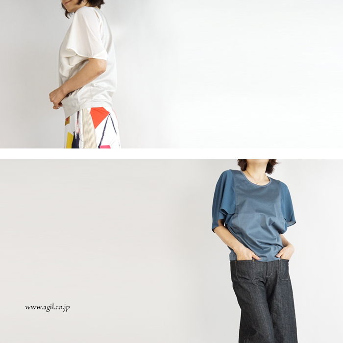 isato design works (イサトデザインワークス) シフォン袖 フレアースリーブ サイド切替カットソー レディース