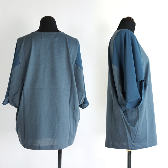 isato design works (イサトデザインワークス) シフォン袖 フレアースリーブ サイド切替カットソー レディース