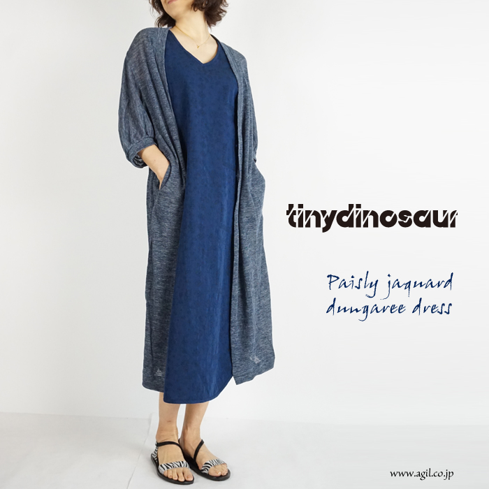 tiny dinosaur (タイニーダイナソー) ペイズリージャガード ダンガリー ロングワンピース ネイビー レディース