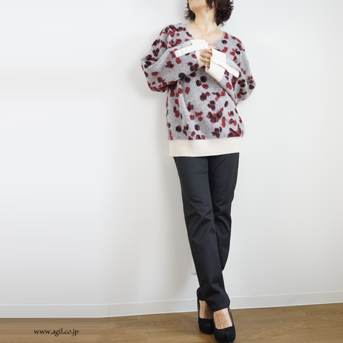 tiny dinosaur(タイニーダイナソー) モヘアジャガードプルオーバーニット ライトグレー系 レディース