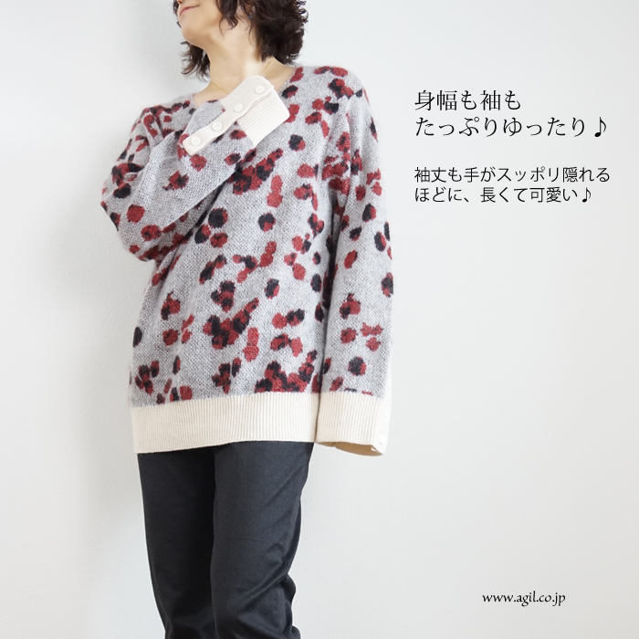 tiny dinosaur(タイニーダイナソー) モヘアジャガードプルオーバーニット ライトグレー系 レディース