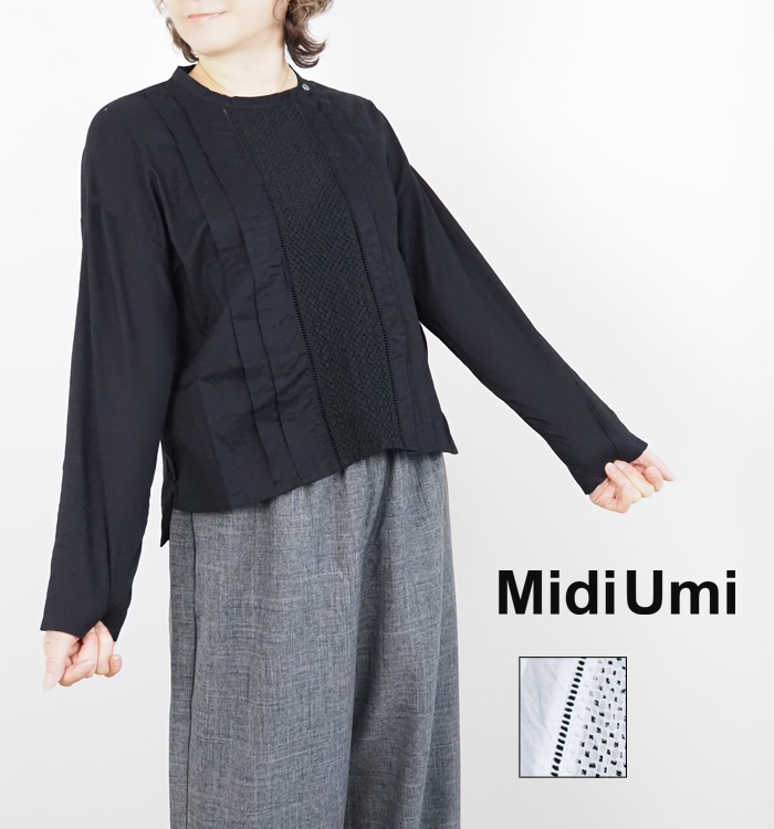 MidiUmi ミディウミ レース切替シャツ ブラウス レディース