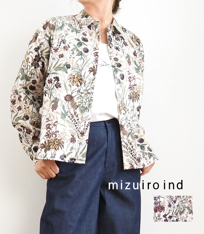 mizuiro ind ミズイロインド フラワープリント長袖シャツ レディース