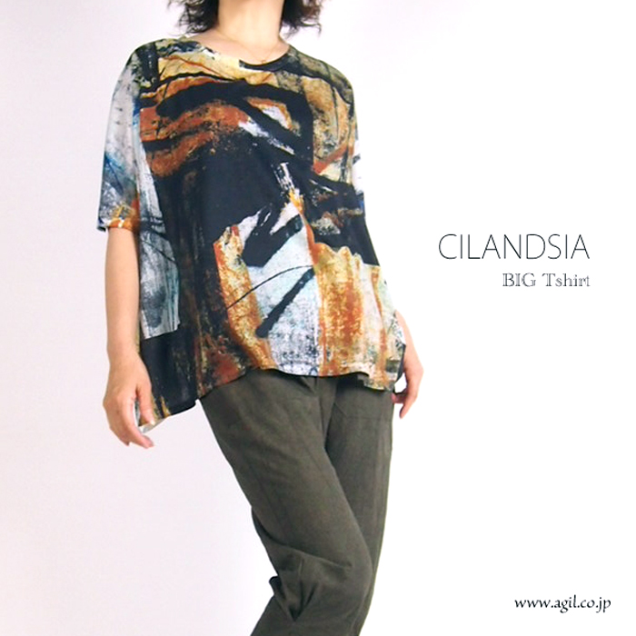 CILANDSIA(チランドシア) 総柄プリントビッグTシャツ 半袖 レディース