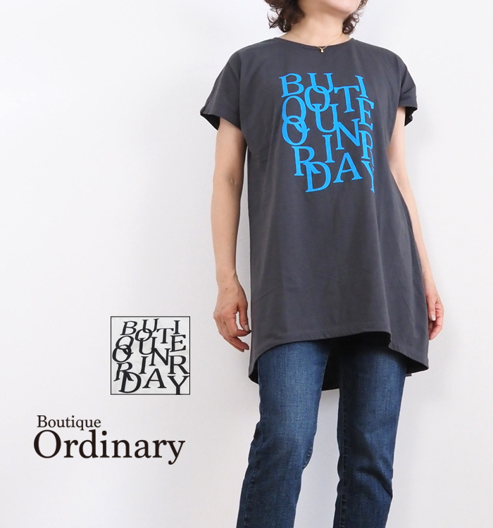 Boutique Ordinary ブティックオーディナリー 半袖ロングTシャツ ロゴ レディース