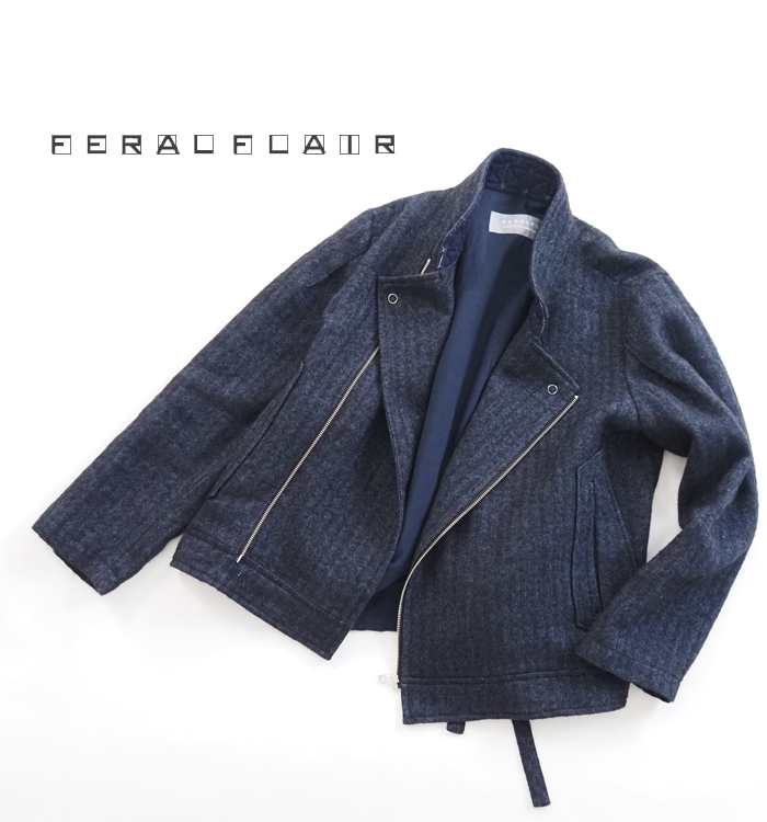 FERAL FLAIR フィラルフレア ライダースジャケット リネンウールヘリンボーン レディース