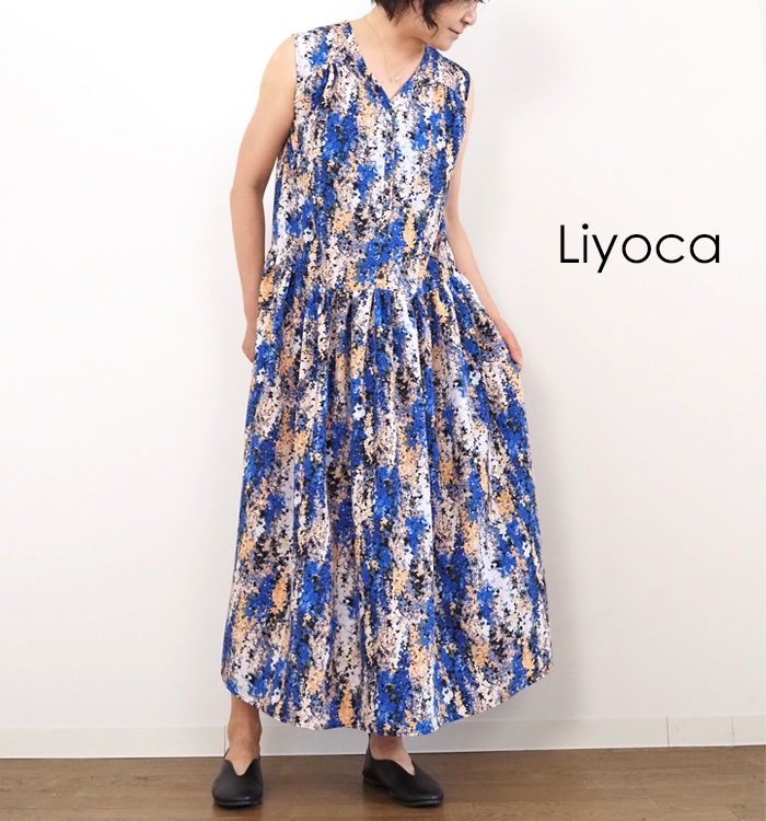 Liyoca リヨカ ノースリーブロングワンピース 花柄プリント レディース