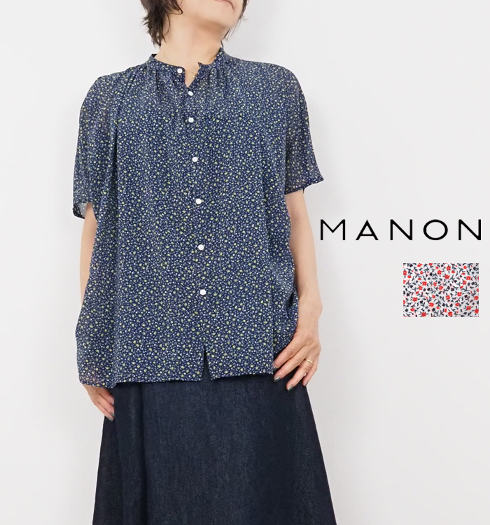 MANON マノン アミカルシャツ 半袖 シフォン柄物 レディース