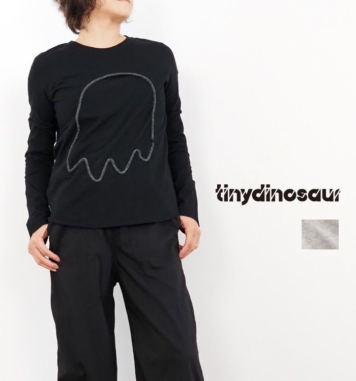 tiny dinosaur タイニーダイナソー 長袖Tシャツ ラウンドネック 恐竜の足型 レディース